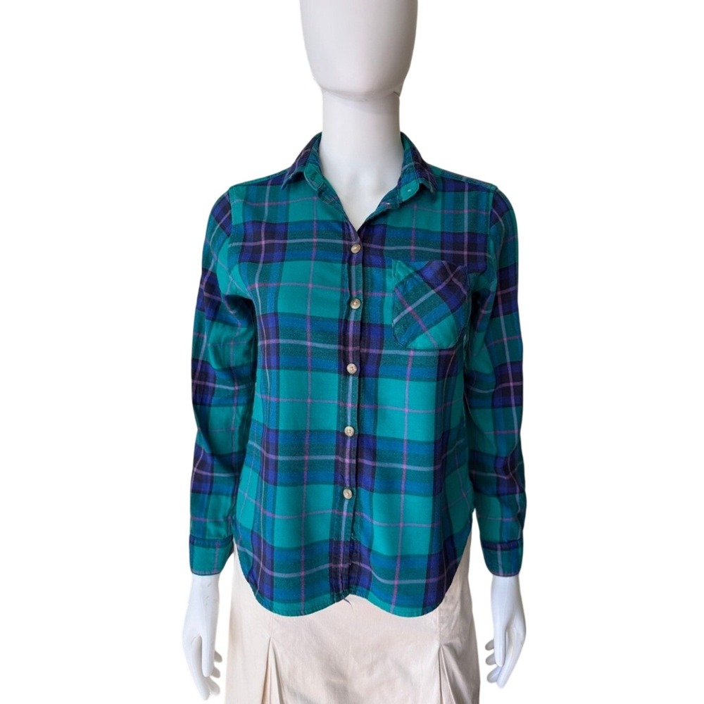 American Eagle Womens XS Teal Purple Plaid Button Down Shirt 4215315502